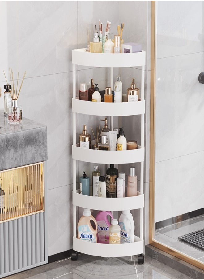 RATSAW - 4-Layer Shower Caddy Corner Shelves Bathroom Shelving Unit Cart with Wheel Plastic Shower Caddy Organizer Shelf Rust Proof Corner Open Storage Cart for Bathroom, Kitchen, Laundry White - Image 1