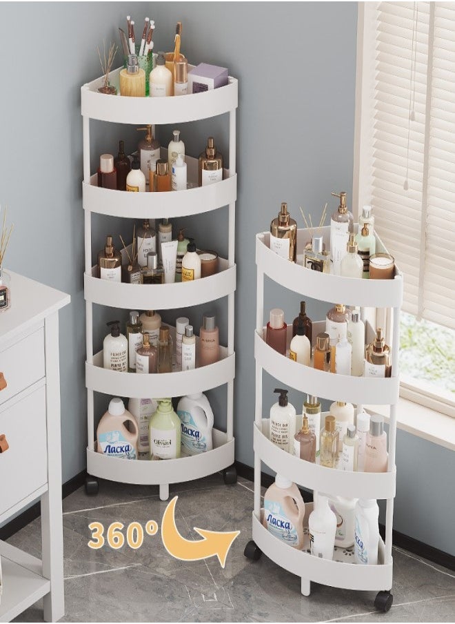 RATSAW - 4-Layer Shower Caddy Corner Shelves Bathroom Shelving Unit Cart with Wheel Plastic Shower Caddy Organizer Shelf Rust Proof Corner Open Storage Cart for Bathroom, Kitchen, Laundry White - Image 1