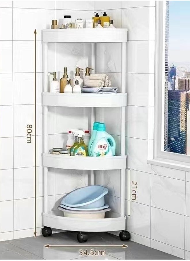 RATSAW - 4-Layer Shower Caddy Corner Shelves Bathroom Shelving Unit Cart with Wheel Plastic Shower Caddy Organizer Shelf Rust Proof Corner Open Storage Cart for Bathroom, Kitchen, Laundry White - Image 1