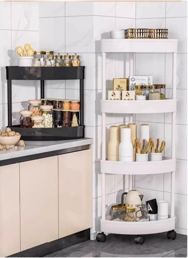 RATSAW - 4-Layer Shower Caddy Corner Shelves Bathroom Shelving Unit Cart with Wheel Plastic Shower Caddy Organizer Shelf Rust Proof Corner Open Storage Cart for Bathroom, Kitchen, Laundry White - Image 1