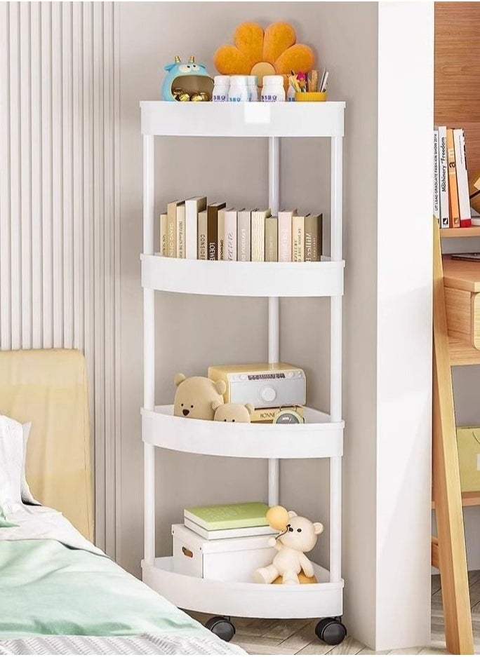 RATSAW - 4-Layer Shower Caddy Corner Shelves Bathroom Shelving Unit Cart with Wheel Plastic Shower Caddy Organizer Shelf Rust Proof Corner Open Storage Cart for Bathroom, Kitchen, Laundry White - Image 1