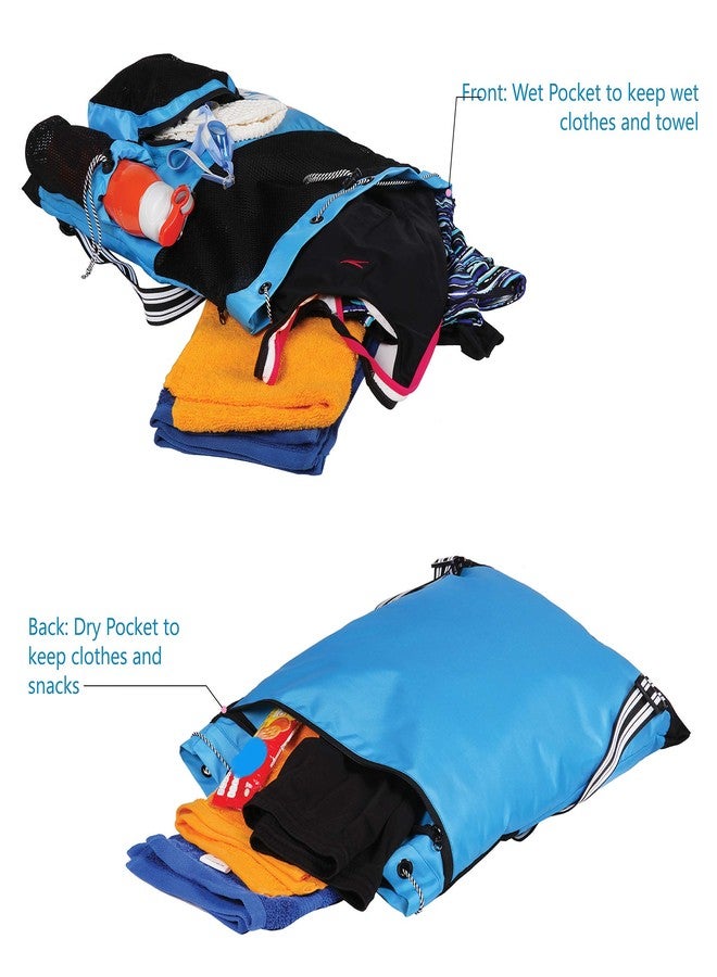 WHACKK Aqua Blue Unisex Swimming Bag |Water Sports |Dry Bags |Wet Pocket |Accessories |Beach Bag |Storage Swim Gym Gears |Drawstring Backpack |Netball Backpack | Pocket for Cap and Goggles - Image 4