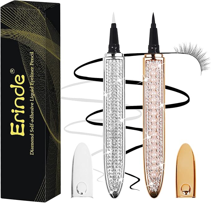 Erinde 2PCS Upgraded Selfadhesive Eyeliner Pencil Eyelash Glue Pen No Magnetic Liquid Eyeliner Pen Eye Liner for Eye Makeup and Wear Normal False Eyelashes Black Clear SET C - Image 1