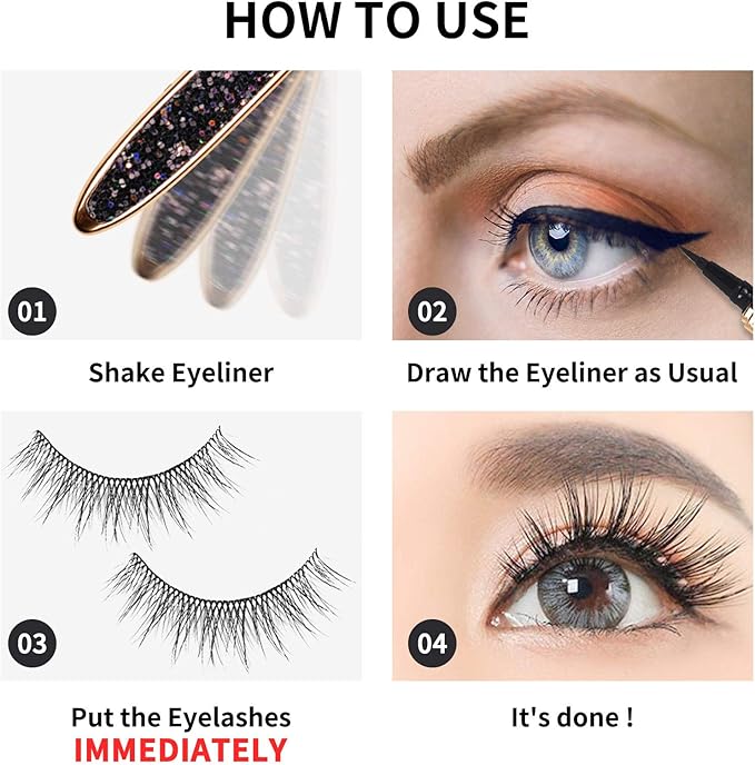 Erinde 2PCS Upgraded Selfadhesive Eyeliner Pencil Eyelash Glue Pen No Magnetic Liquid Eyeliner Pen Eye Liner for Eye Makeup and Wear Normal False Eyelashes Black Clear SET C - Image 2