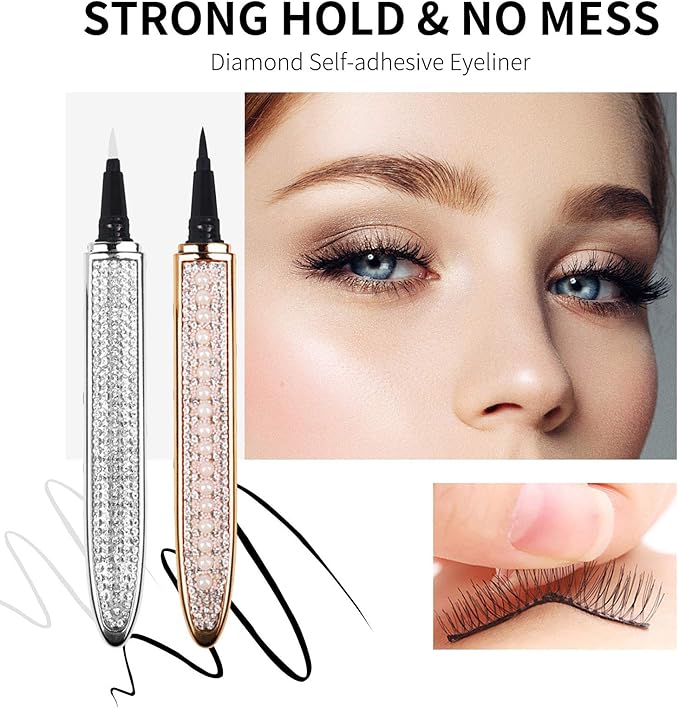 Erinde 2PCS Upgraded Selfadhesive Eyeliner Pencil Eyelash Glue Pen No Magnetic Liquid Eyeliner Pen Eye Liner for Eye Makeup and Wear Normal False Eyelashes Black Clear SET C - Image 3
