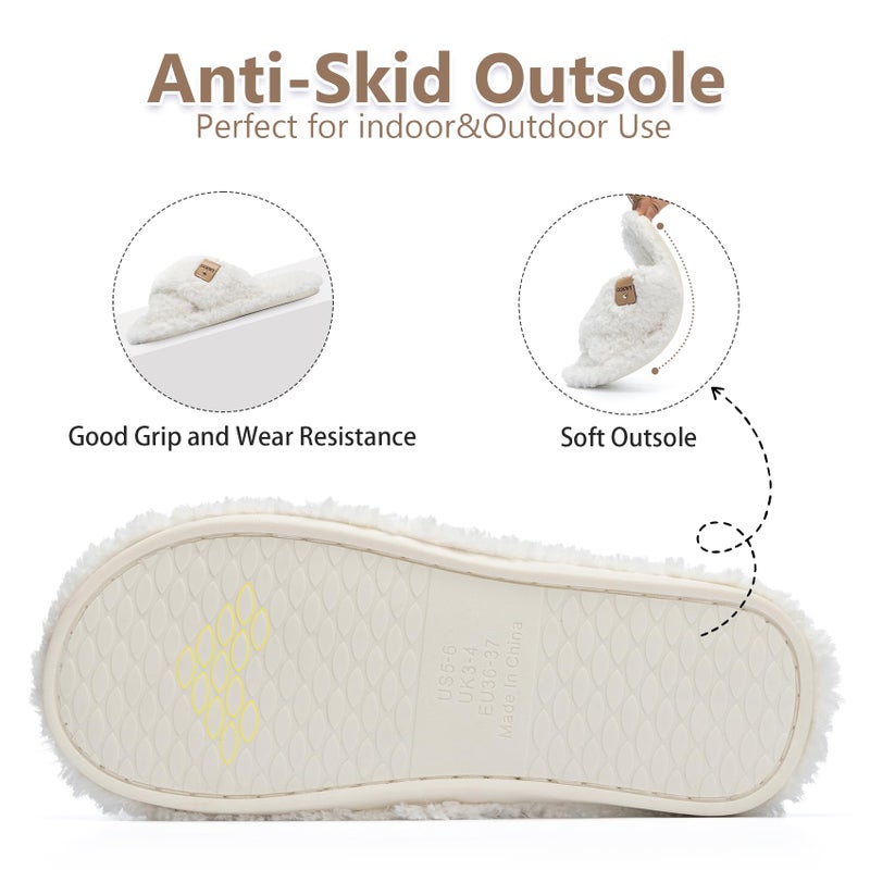 GOEWY Fuzzy Open Toe Slippers for Women Indoor and Outdoor with Memory Foam Cozy Cross Band Cute Slipper Soft House Shoes Slides Slip On Gifts for Women Mom Her Ladies Bridesmaid White - Image 5