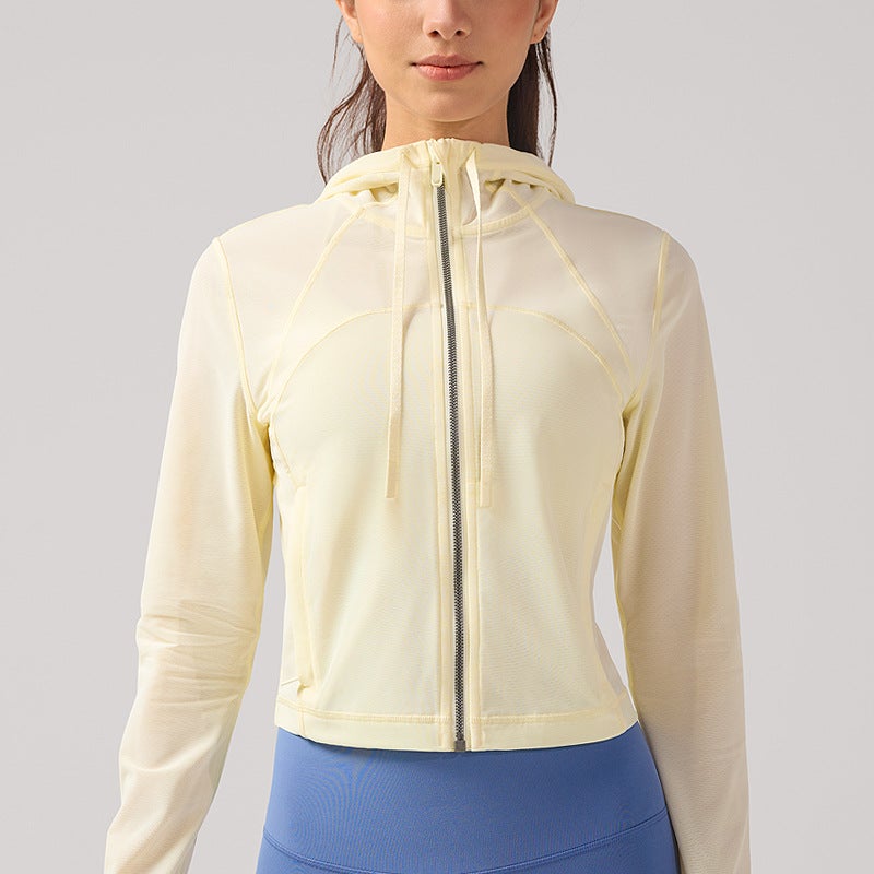 Generic Summer New Slim-fit Breathable Collar Sun Protection Clothing Sports Yoga Quick-drying Tight Nylon Outdoor Sports Jacket for Women Dancing yellow 