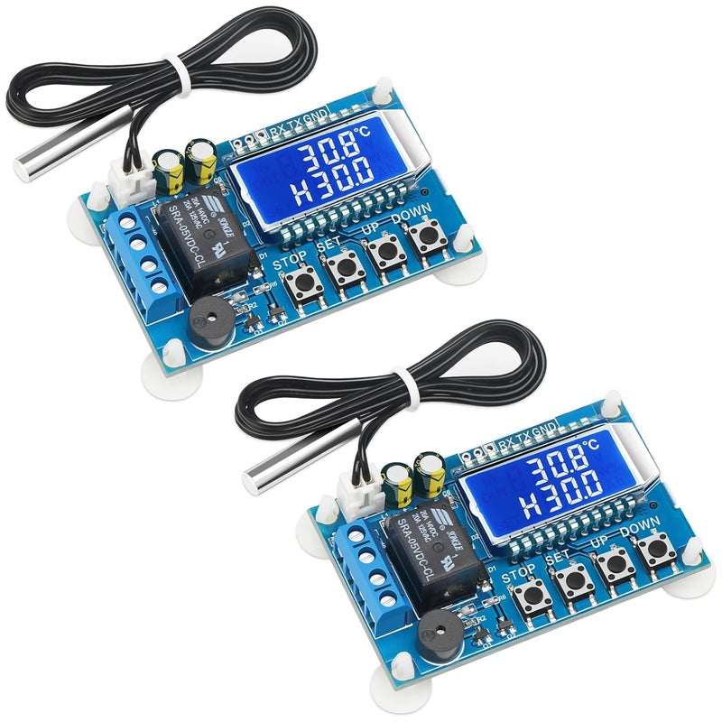 DROK Electronic Thermostat Controller 2pcs, DC 6-30V 24V Digital Temperature Control Board -50 to +110℃ High Accuracy LCD Digital Micro Temp Control Switch Module with Waterproof Sensor Probe - Image 1