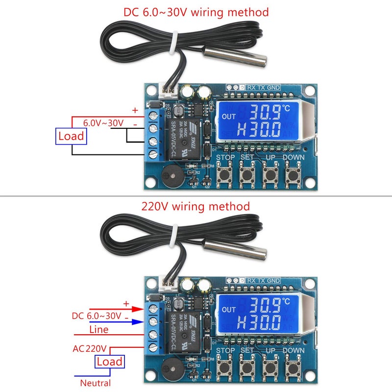 DROK Electronic Thermostat Controller 2pcs, DC 6-30V 24V Digital Temperature Control Board -50 to +110℃ High Accuracy LCD Digital Micro Temp Control Switch Module with Waterproof Sensor Probe - Image 3