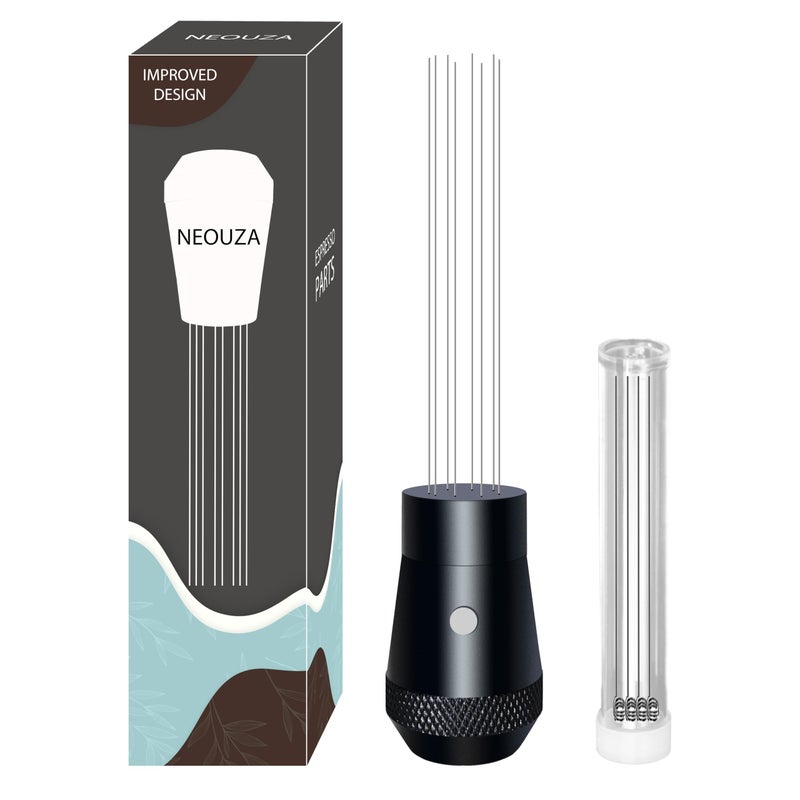 NEOUZA Coffee WDT Distribution Tool Accessories, Aluminum Handle Built-in Magnet Design,0.4mm 8 Stainless Needles, Espresso Powder Stirrer (Black) - Image 1