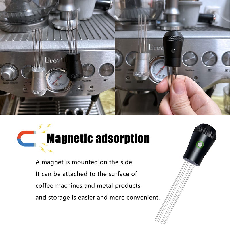NEOUZA Coffee WDT Distribution Tool Accessories, Aluminum Handle Built-in Magnet Design,0.4mm 8 Stainless Needles, Espresso Powder Stirrer (Black) - Image 5