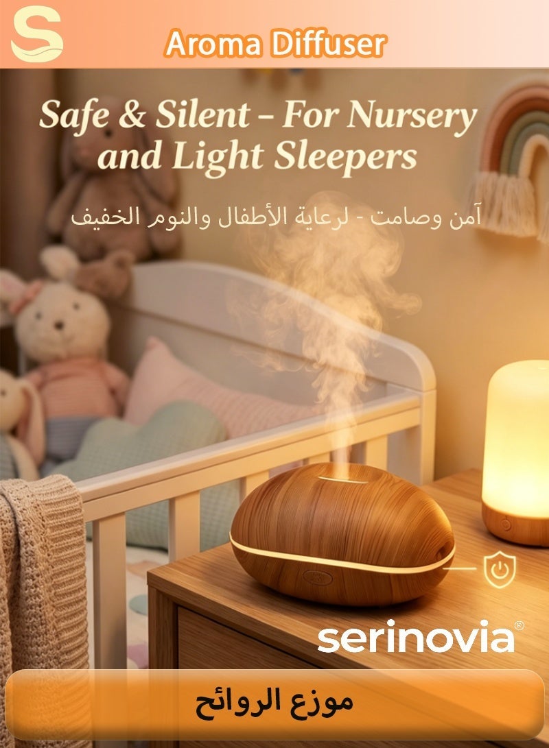 سيرينوفيا ناشر زيوت عطرية سعة 200 مل - مرطب زيوت عطرية بالموجات فوق الصوتية هادئ مع إضاءة بسبعة ألوان وإيقاف تشغيل تلقائي للمنزل أو المكتب - Image 3