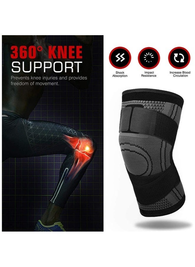 أس تس إل طقم ضغط الركبة وأكمام الركبة المكونة من قطعتين للرجال والنساء - كم دعم الركبة القابل للتعديل للجري وركوب الدراجات وكرة السلة + دعامة الكاحل لتخفيف التهاب اللفافة الأخمصية والكاحل الملتوي، وسادة الركبة السوداء - Image 2