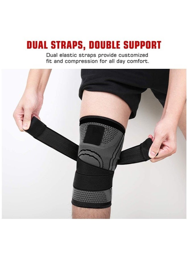أس تس إل طقم ضغط الركبة وأكمام الركبة المكونة من قطعتين للرجال والنساء - كم دعم الركبة القابل للتعديل للجري وركوب الدراجات وكرة السلة + دعامة الكاحل لتخفيف التهاب اللفافة الأخمصية والكاحل الملتوي، وسادة الركبة السوداء - Image 3