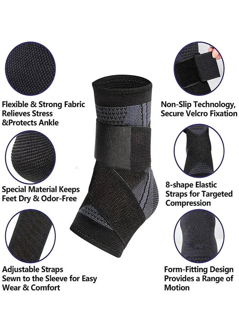 أس تس إل طقم ضغط الركبة وأكمام الركبة المكونة من قطعتين للرجال والنساء - كم دعم الركبة القابل للتعديل للجري وركوب الدراجات وكرة السلة + دعامة الكاحل لتخفيف التهاب اللفافة الأخمصية والكاحل الملتوي، وسادة الركبة السوداء - Image 5