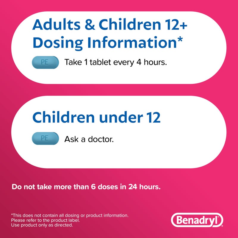 Benadryl أقراص بنادريل للحساسية مع احتقان الأنف ألترا تاب مع ديفينهيدرامين هيدروكلوريد ومزيل احتقان الأنف فينيل إفرين هيدروكلوريد، أقراص تخفيف الحساسية واحتقان الجيوب الأنفية، 24 حبة - Image 5