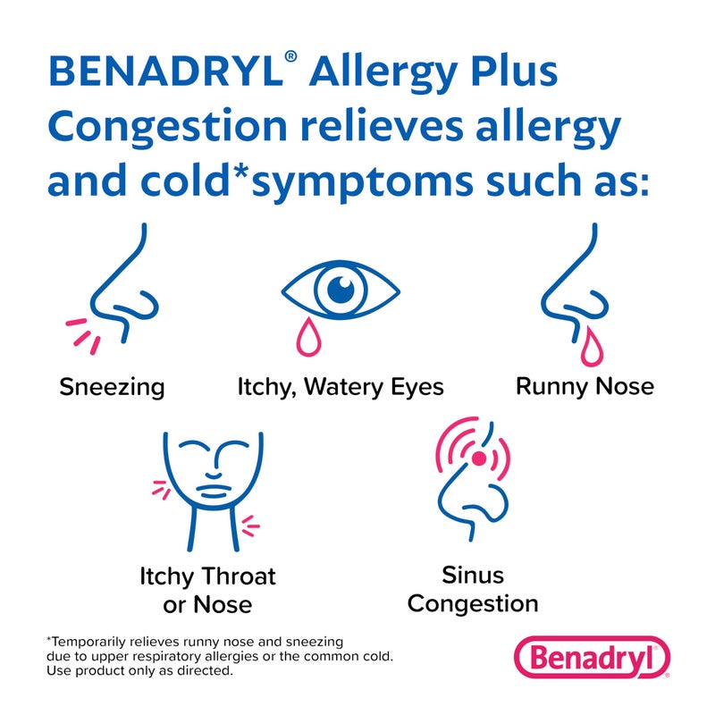 Benadryl أقراص بنادريل للحساسية مع احتقان الأنف ألترا تاب مع ديفينهيدرامين هيدروكلوريد ومزيل احتقان الأنف فينيل إفرين هيدروكلوريد، أقراص تخفيف الحساسية واحتقان الجيوب الأنفية، 24 حبة - Image 3