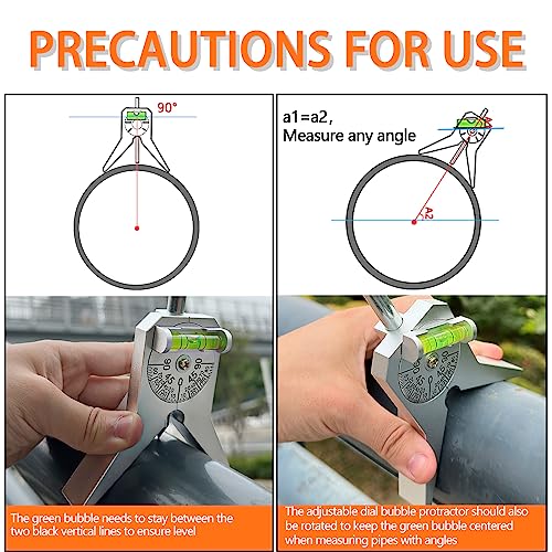 REEPLAR Upgraded Pipe Center Finder, Measure Pipe Diameter, Pipefitter Tools With Centering Head, Measure Pipe Diameter Over 0.5" & up With 4" Y-Type Base and Adjustable Dial Bubble Protractor - Image 4