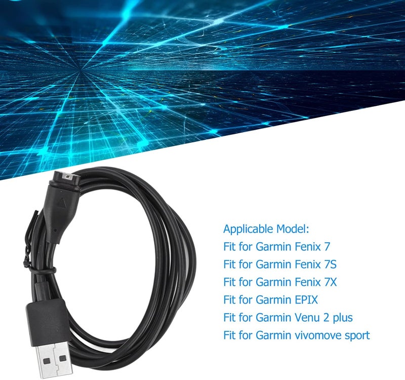 كابل شحن ساعة بعدد 2 قطعة لطراز Vivomove Sport Venu 2 Plus، كابل شحن USB متوافق مع أجهزة Fenix 7، 7S، 7X، Epix، Forerunner 55، مصنوع من نواة نحاس مطلية بالذهب مع مواد TPE وABS - Image 3