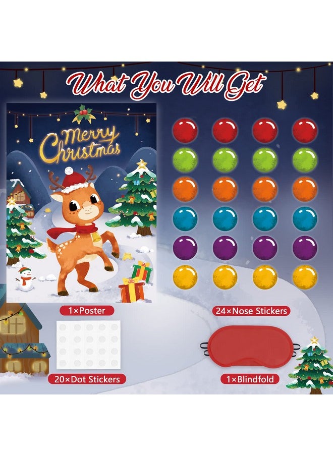 Wernnsai - Pin The Nose On The Moose Party Games - Christmas Party Games For Kids 28'' X 21'' Game Poster With 24 Pcs Reusable Nose Stickers Christmas Birthday Party Decorations School Activities - Image 1