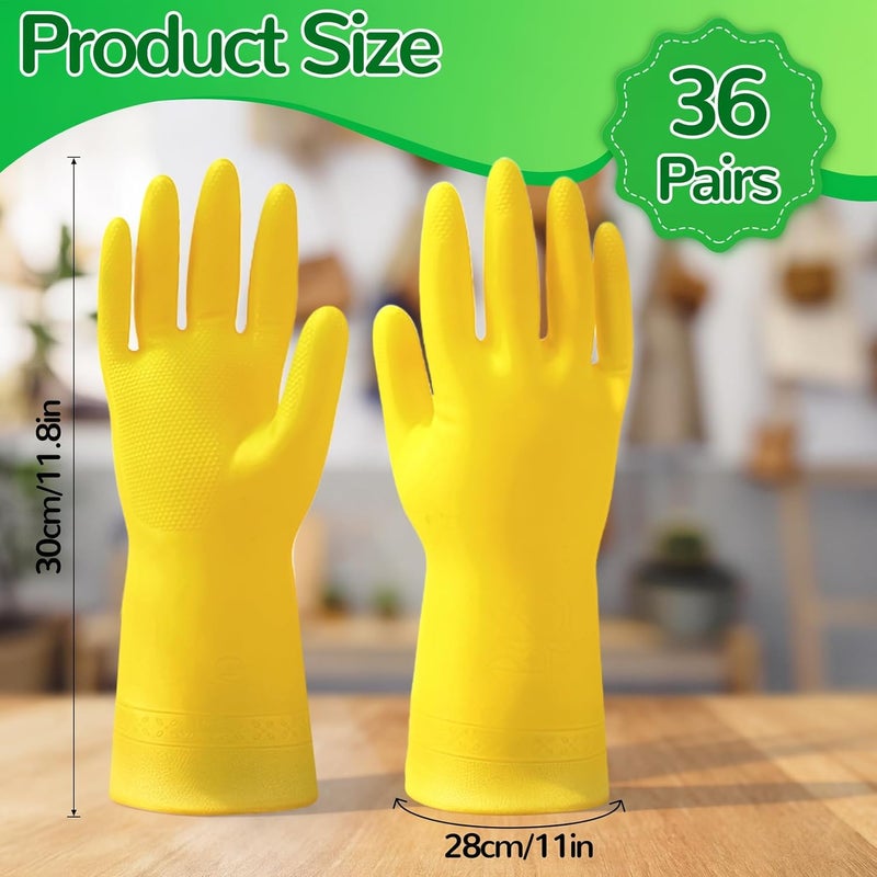 Bgtecho 36 Pairs Rubber Dishwashing Gloves, Reusable Household Cleaning Gloves, Long Kitchen Glove for Washing Dishes, Non Slip Rubber Cleaning Glove for Dishwashing, Gardening and Home Use (Yellow) - Image 2
