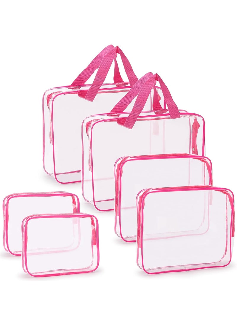 Tbestmax Tbestmax 6 Packs Clear Cosmetic Bags Makeup Bags Portable Waterproof Travel Toiletry Bags Organizer Rose Red(2L+2M+2S) 