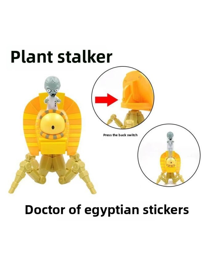 Plants Vs Zombies Toy Single Large Yellow Egyptian Zombie Doctor Ejection Kid Triple Pea Combo-Color:Zombie King Target + Imp