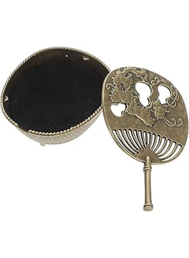 Mini Brass Incense Burner Bowl Hollow Carved Gourd Fan Design For Home Decor Meditation - Image 1