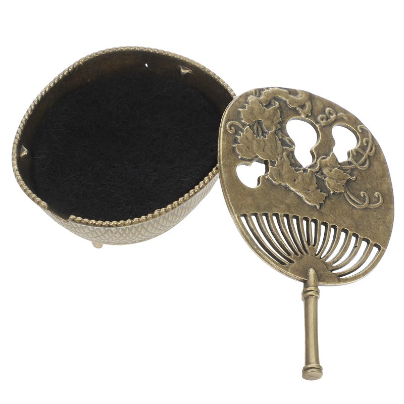 Mini Brass Incense Burner Bowl Hollow Carved Gourd Fan Design For Home Decor Meditation - Image 2