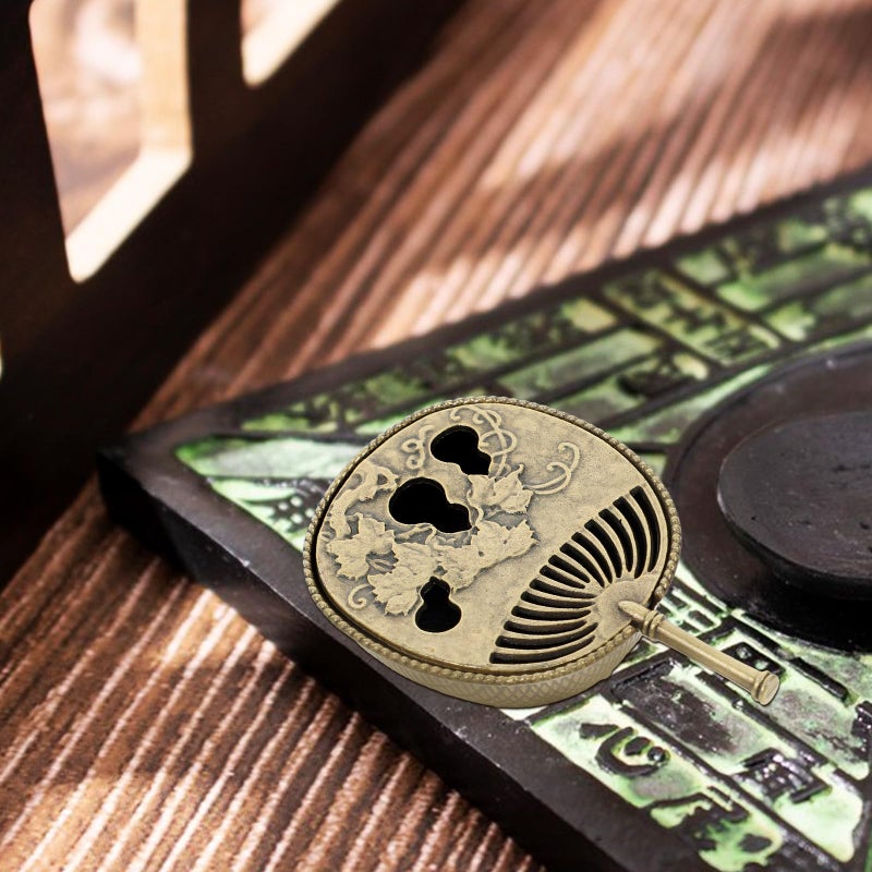 Mini Brass Incense Burner Bowl Hollow Carved Gourd Fan Design For Home Decor Meditation - Image 5