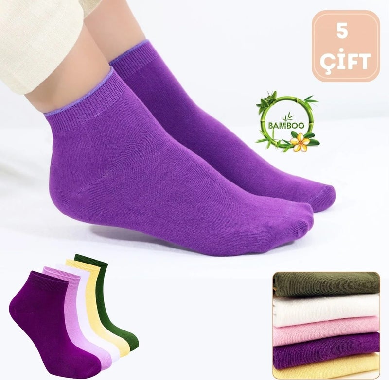 Kral Socks Women's Quality Bamboo Booties Socks (5 Pieces) Seamless Invisible Perfumed Short Model Socks  - Image 1