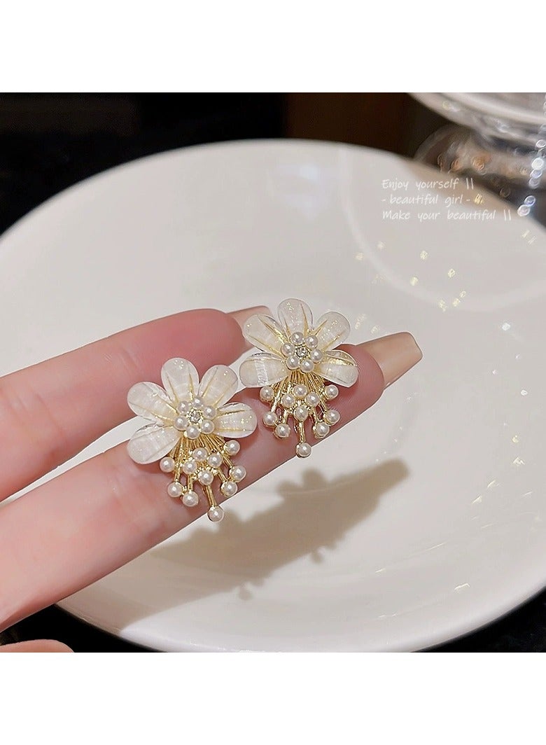 Goolsky S925 Sterling Silver Floral Acrylic & Pearl Earrings for Women – Fairycore Chic, Lightweight Statement Jewelry, Trendy Small Luxury Design - Image 2