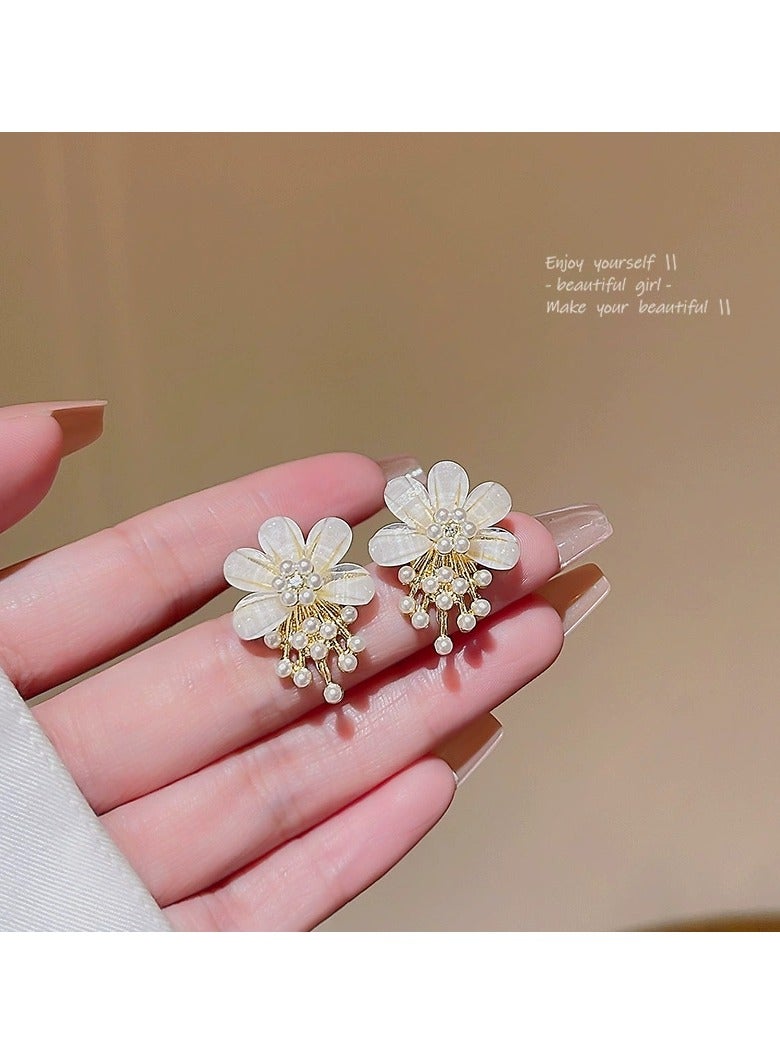 Goolsky S925 Sterling Silver Floral Acrylic & Pearl Earrings for Women – Fairycore Chic, Lightweight Statement Jewelry, Trendy Small Luxury Design - Image 3