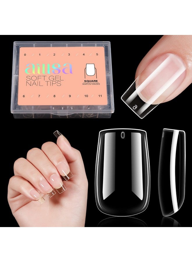 AILLSA Short Square Nail Tips 504Pcs Clear Soft Nail Tips Full Cover Gel Nails Tips Preshaped Acrylic For Extensions Easy For Home Diy Nail Salon 12 Sizes - Image 1