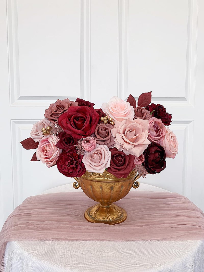FACINOC Roses Artificial Flowers Burgundy Fake Flower Bulk for DIY Wedding Bouquet Bridal Baby Shower Centerpiece Table Decorations Cake Decorating Silk Faux Floral Arrangements Party Home Decor Dusty - Image 4