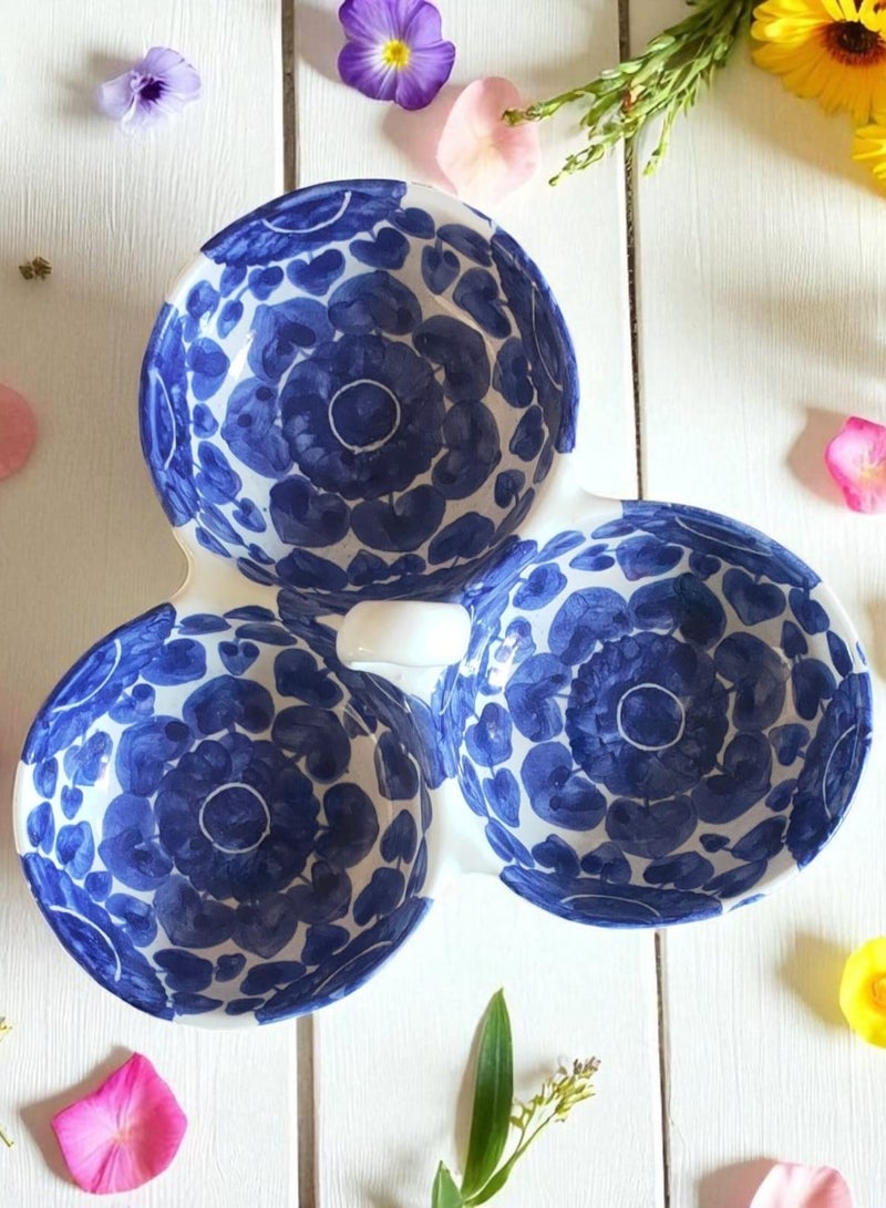 color zone pottery Hand-painted porcelain and pottery nut plate for serving and decoration with 3 distinctive hand-painted eyes - Image 1