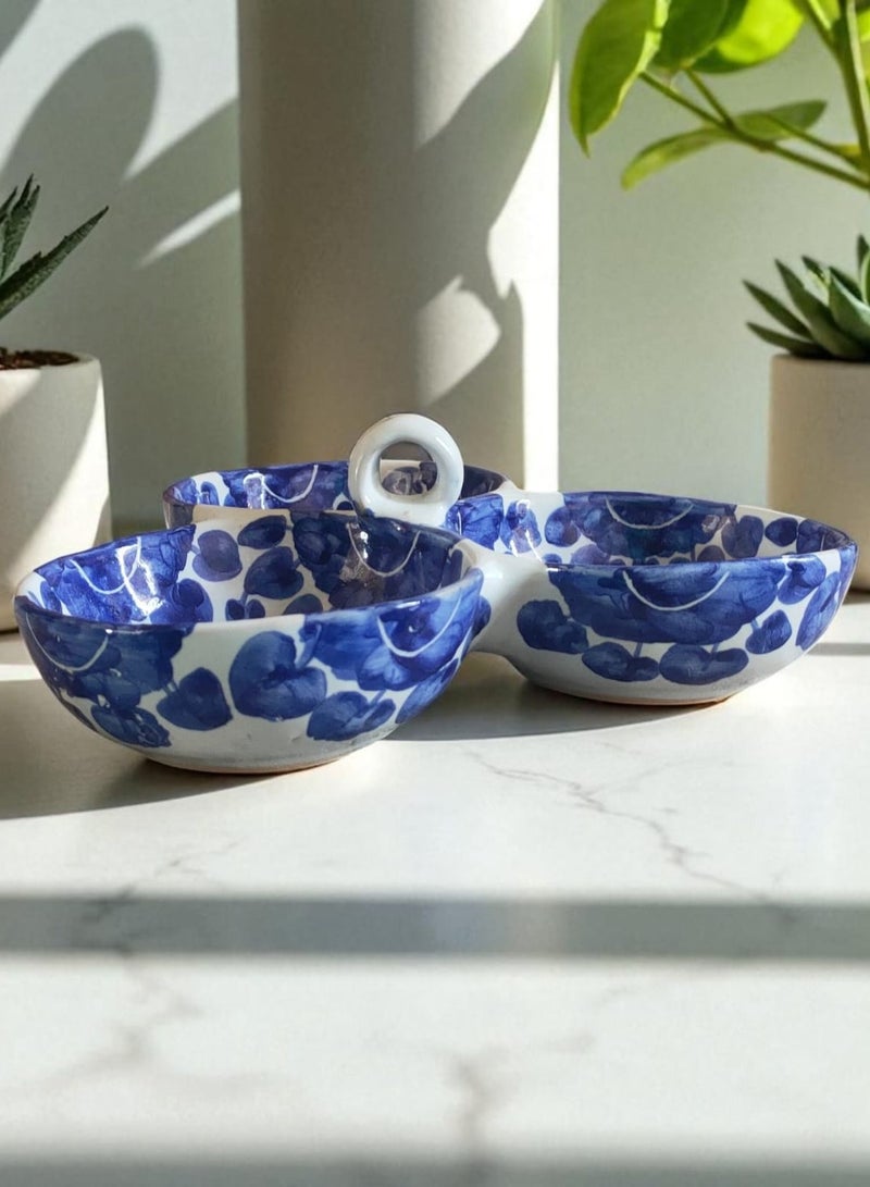 color zone pottery Hand-painted porcelain and pottery nut plate for serving and decoration with 3 distinctive hand-painted eyes - Image 2