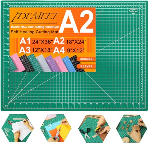 Densityupgraded 18 x 24 Self Healing Sewing Mat Idemeet Rotary Sewing Mat for Crafts 5Ply Cut Board for Fabric Leather Cutting Quilting Modeling Hobby Project Scale Size 18 x 24 Green