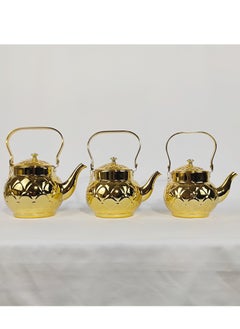 HTH Set of 3 Food Grad Stainless Steel Arabic Style Teapot Luxury Floral Engraved Design Tea Kettle with Attached Lid  - Image 1