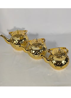HTH Set of 3 Food Grad Stainless Steel Arabic Style Teapot Luxury Floral Engraved Design Tea Kettle with Attached Lid  - Image 2