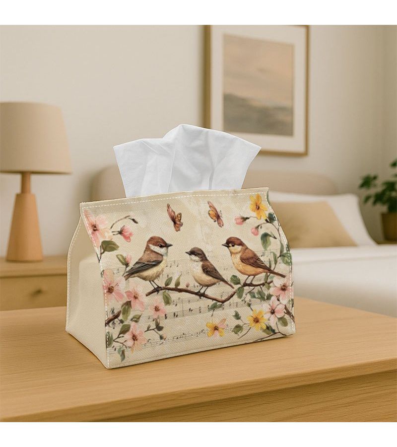 1PC Vintage Botanical Bird Decorative Tissue Box With Bird Illustrations And Floral Branches 18cm X 13cm 7in X 5 1in Tissue Holder For Home Parties Cars Kitchens Bathrooms Daily Use - Image 1