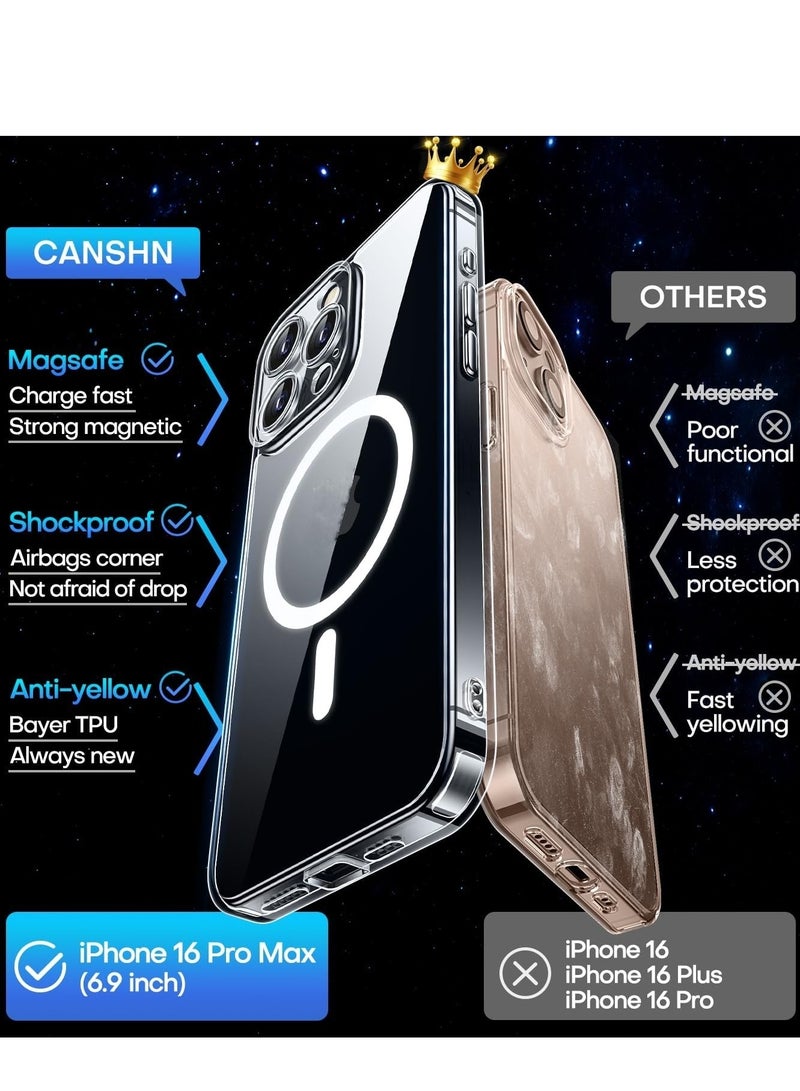 2 PCS Magnetic Compatible with iPhone 16 Pro Max Case, Upgraded [Full Camera Protection] [Compatible with Magsafe] [Translucent Matte] Shockproof Protective Phone Case Cover 6.9 Inch transparent, black - Image 2