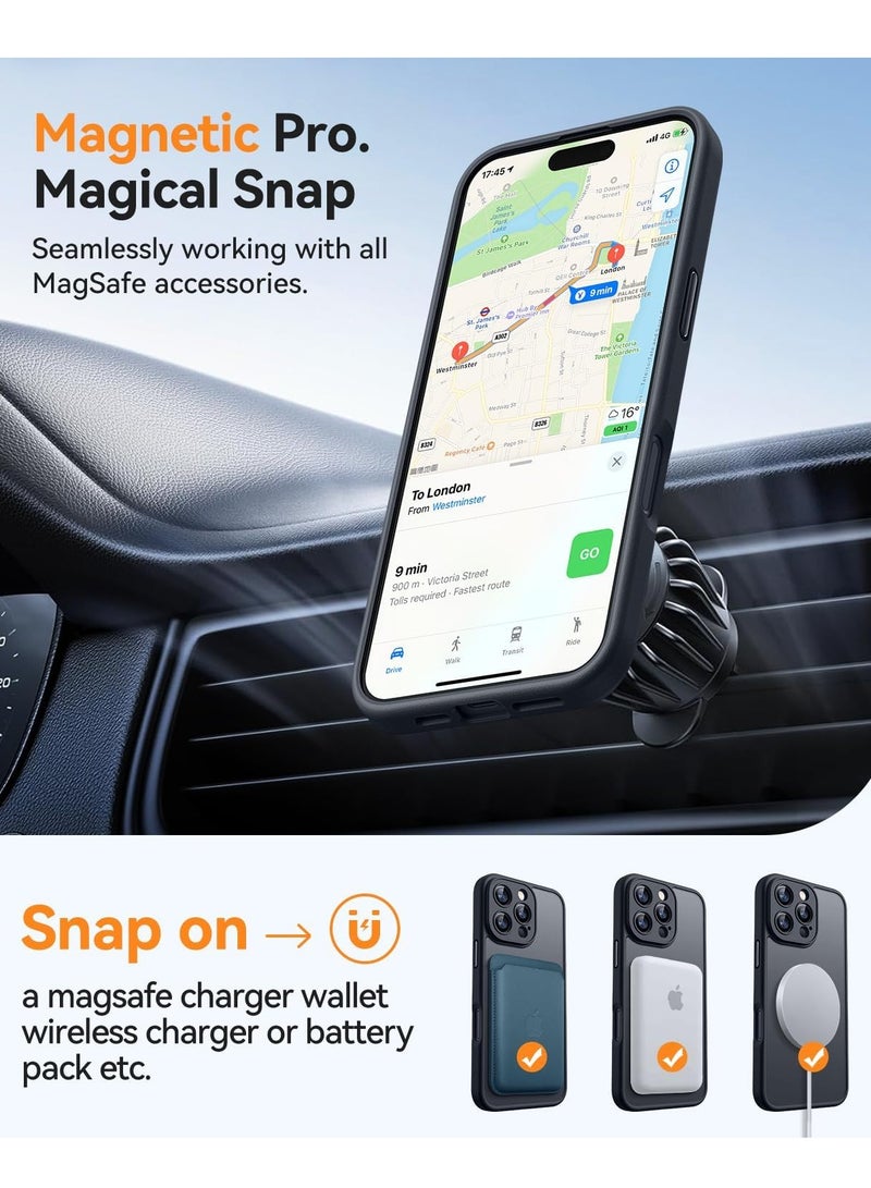 2 PCS Magnetic Compatible with iPhone 16 Pro Max Case, Upgraded [Full Camera Protection] [Compatible with Magsafe] [Translucent Matte] Shockproof Protective Phone Case Cover 6.9 Inch transparent, black - Image 4