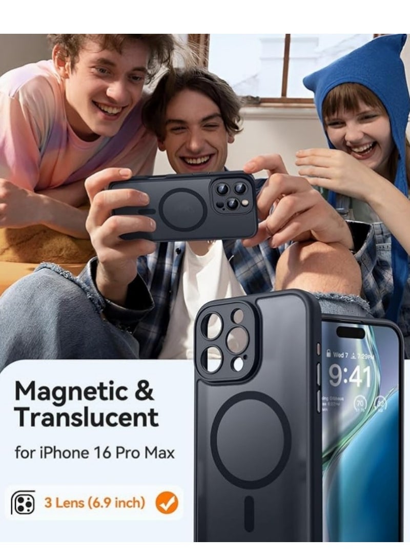 2 PCS Magnetic Compatible with iPhone 16 Pro Max Case, Upgraded [Full Camera Protection] [Compatible with Magsafe] [Translucent Matte] Shockproof Protective Phone Case Cover 6.9 Inch transparent, black - Image 5