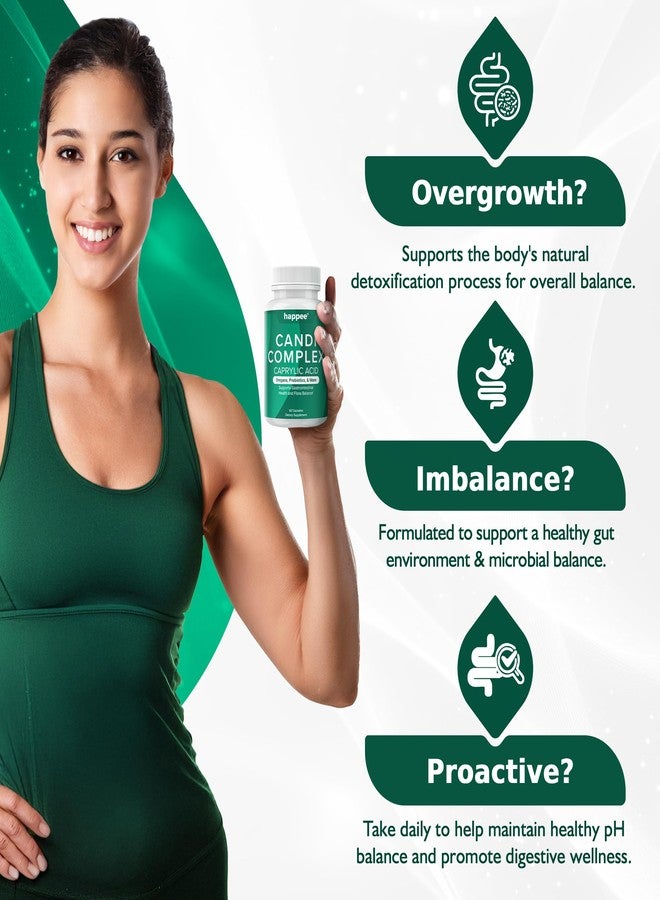 Happee Candida Complex Supplement – Candida Cleanse for Overgrowth Support – Caprylic Acid, Oregano & Probiotics for Yeast Balance, Gut & Immune Support – 60 Caps - Image 2