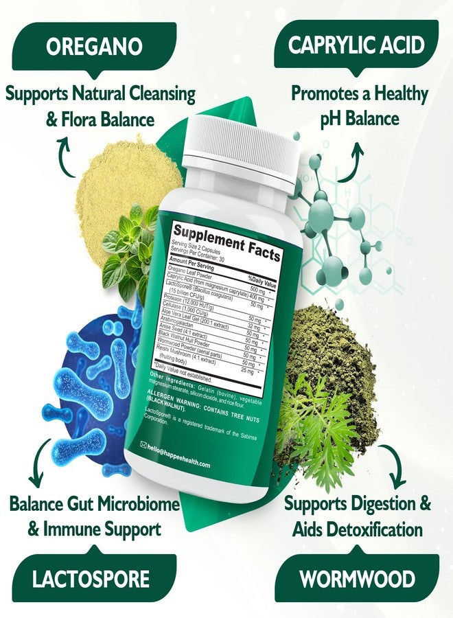 Happee Candida Complex Supplement – Candida Cleanse for Overgrowth Support – Caprylic Acid, Oregano & Probiotics for Yeast Balance, Gut & Immune Support – 60 Caps - Image 3