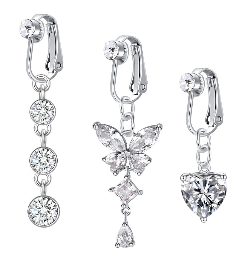 D.Bella Fake Belly Ring Fake Belly Piercing Clip on Belly Button Rings Surgical Steel Fake Belly Button Ring Fake Earrings Butterfly Non Piercing Jewelry - Image 1