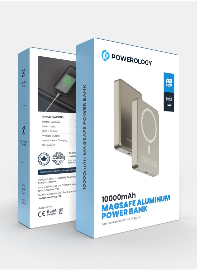Powerology - 10000mAh MagSafe Power Bank 20W PD & 15W Wireless / Simultaneous Charging / Compact Design / USB-C Output & Input - Titanium - Image 1