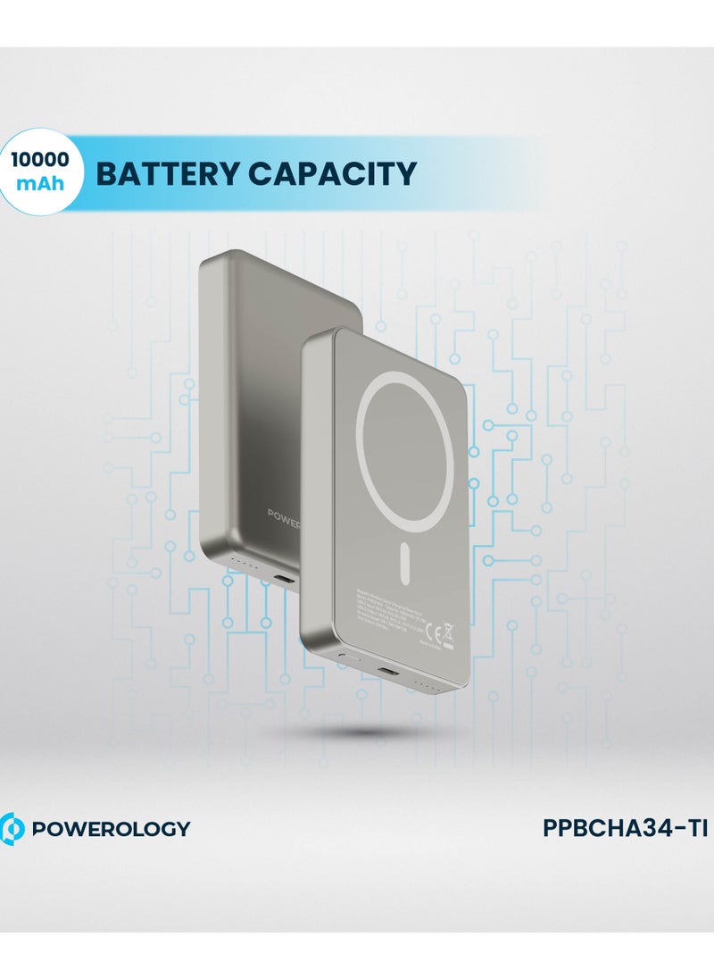 Powerology - 10000mAh MagSafe Power Bank 20W PD & 15W Wireless / Simultaneous Charging / Compact Design / USB-C Output & Input - Titanium - Image 1