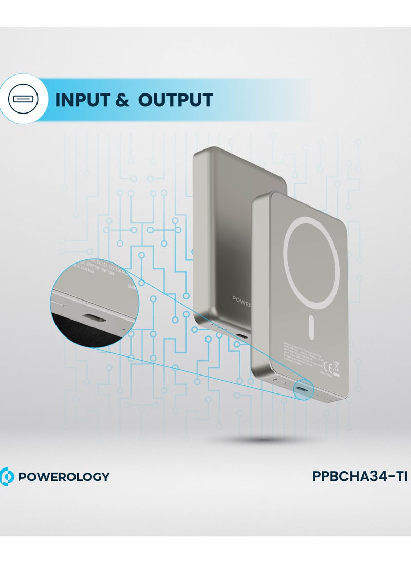 Powerology - 10000mAh MagSafe Power Bank 20W PD & 15W Wireless / Simultaneous Charging / Compact Design / USB-C Output & Input - Titanium - Image 1